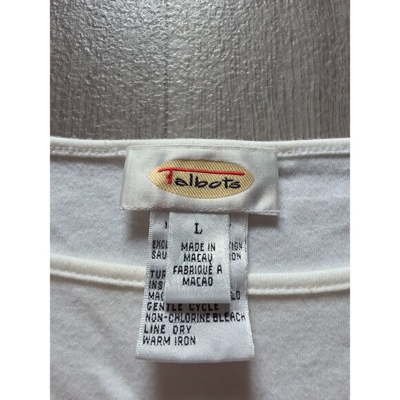 Talbots Womens Embroidered Black Floral White Top L Cotton - Picture 4 of 6